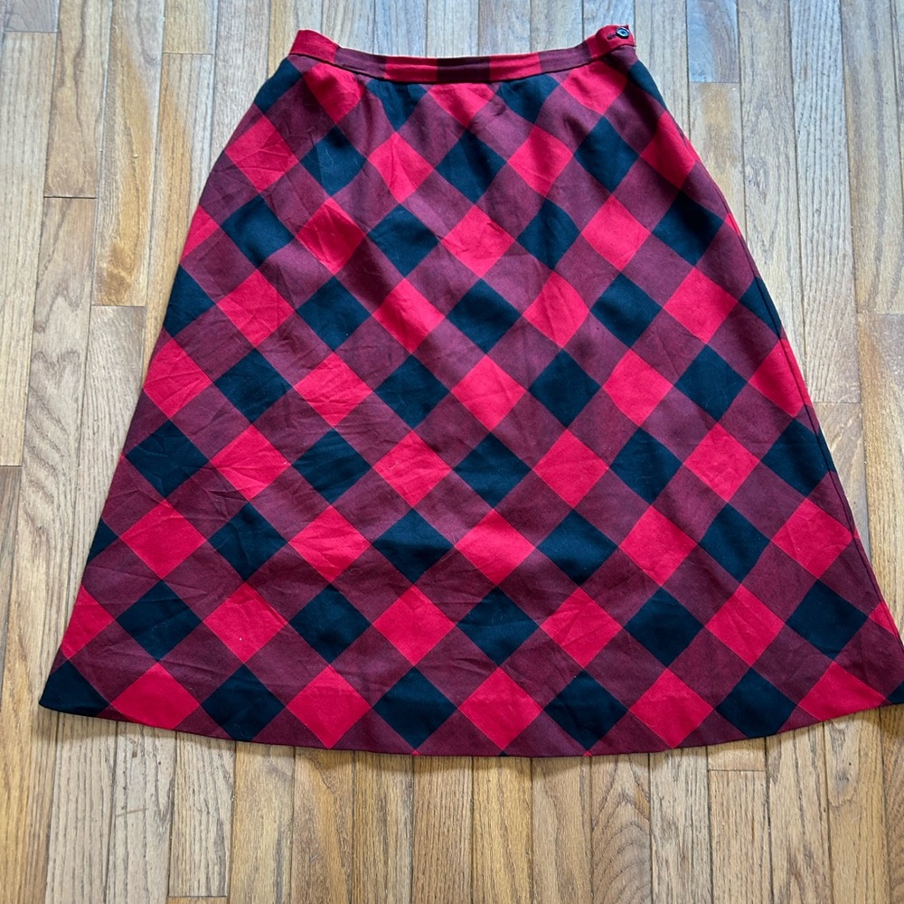 Talbots Red and Black A-Line Wool Maxi Skirt